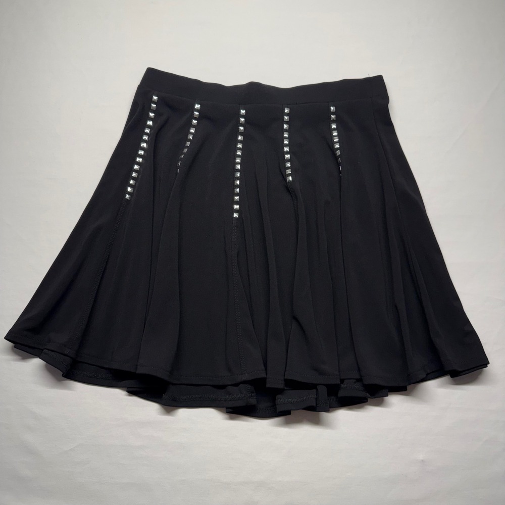 Carmen Marc Valvo Skater Skirt Studded L Black Women Pleated Goth Punk Mini